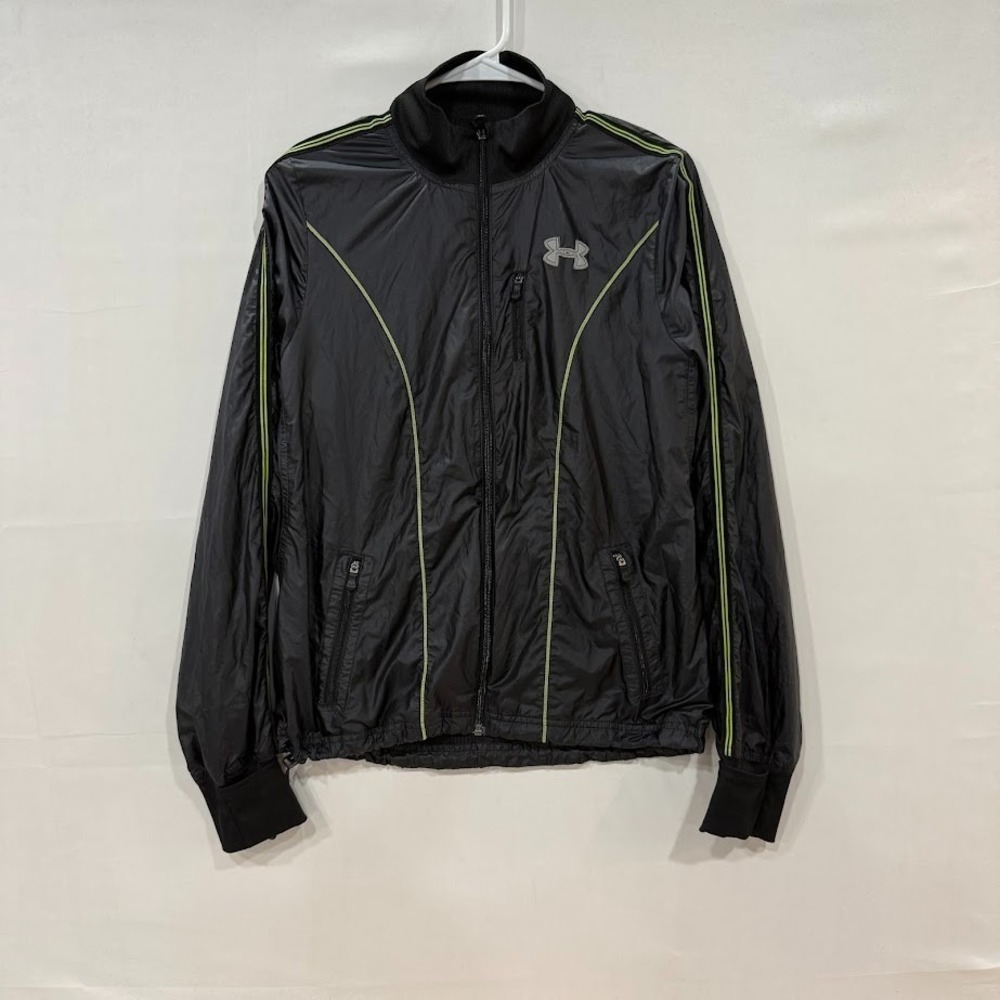 Under Armour HeatGear Catalyst Windbreaker Jacket Mens Medium Black Neon Green